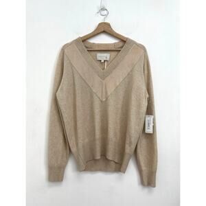 NWT Brochu Walker Cashmere V-Neck Neutral Quiet Luxury Relaxed Sweater Small